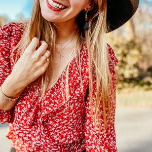 Pink Lily Floral Crossover Blouse